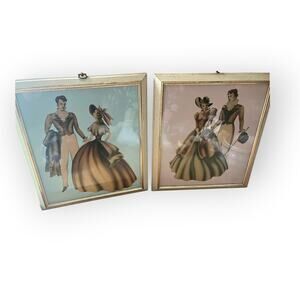 Vintage pair of Turner Lithographs | 1940s-70s | gold & white frames | EUC